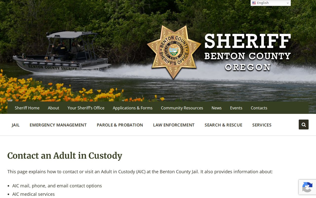 Benton County criminal history jail contact and custody source